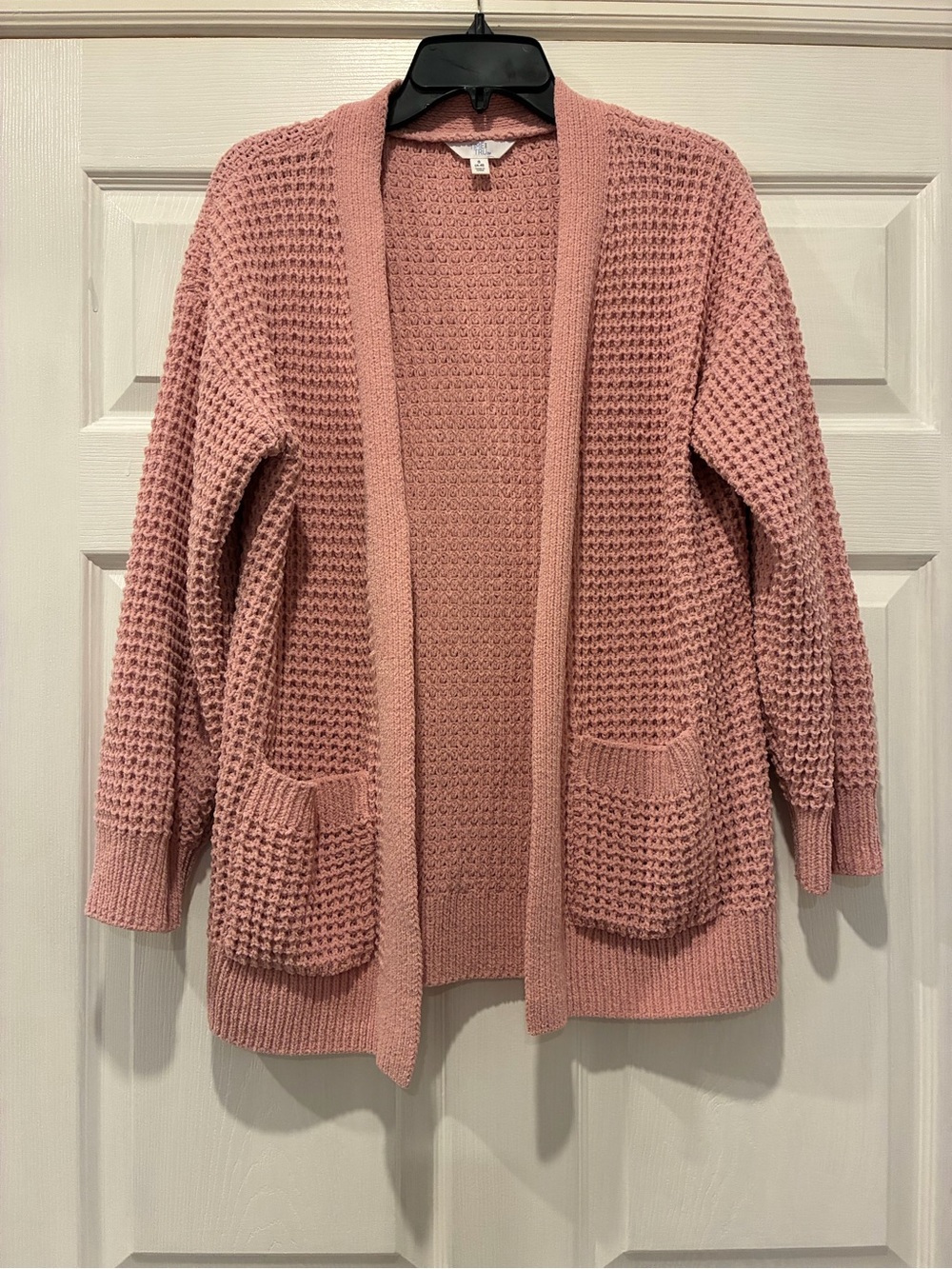 Time and Tru Dusty Rose Waffle-Knit Open Cardigan